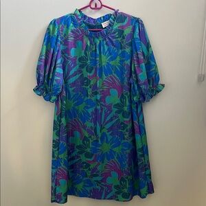 Peach Love California Blue and Green Floral Dress